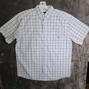 Ariat Pro Series Mens Plaid L Short-Sleeve Shirt Button-Down Western Style Blue